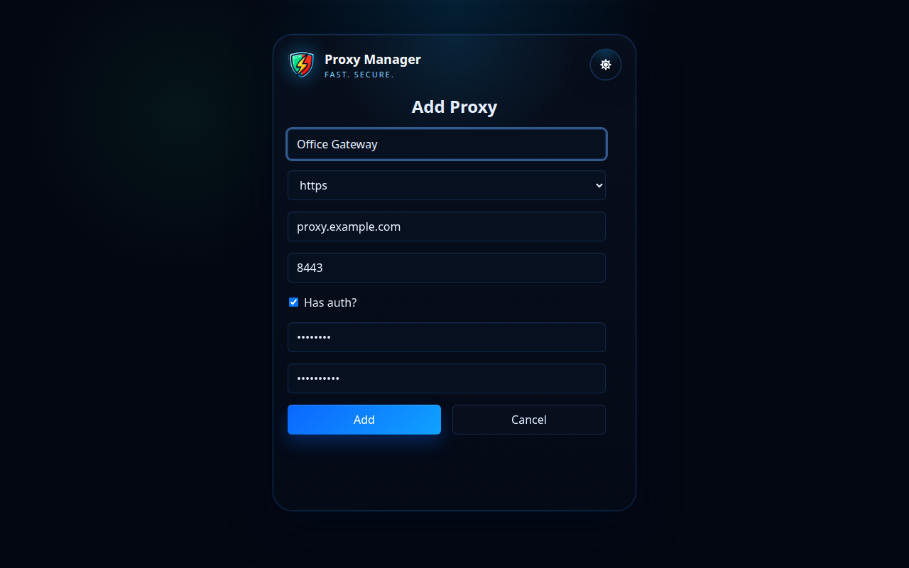 Proxy Manager přidat formulář proxy