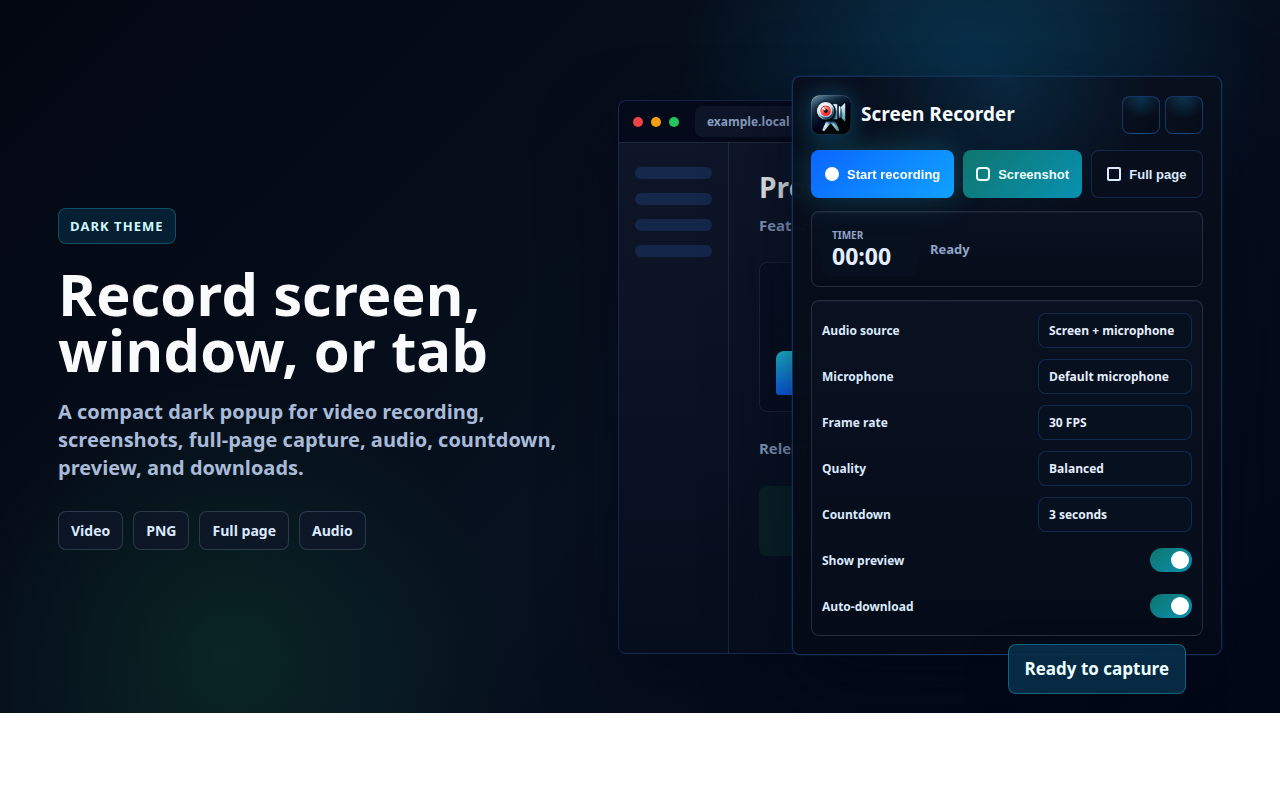 Vyskakovací okno Screen Recorder