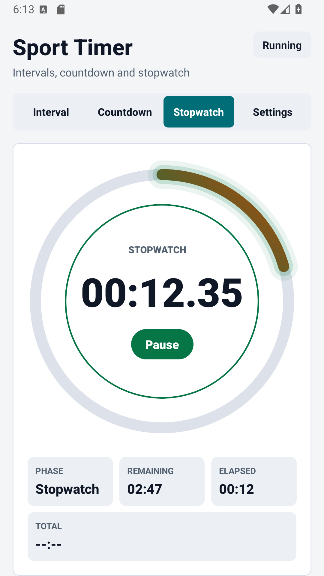 Obrazovka stopek Sport Timer s koly